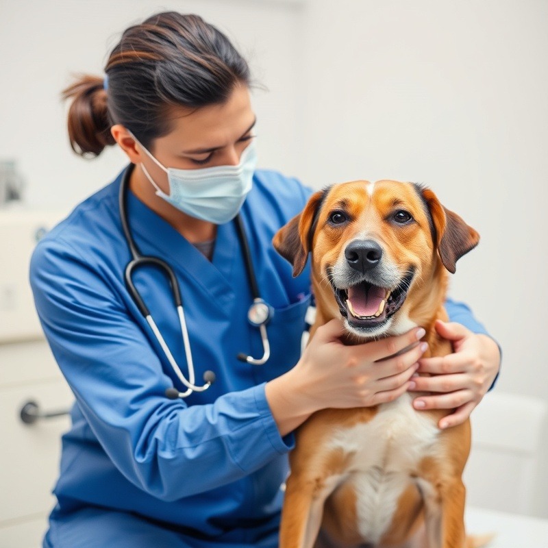 Veterinarian examining a dog for health checkup and care.