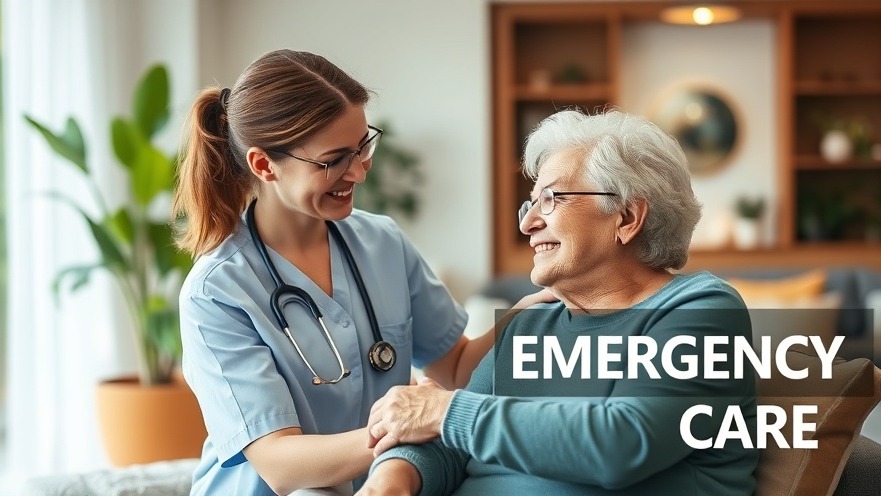 Nurse providing urgent support in senior care facility with warm decor.