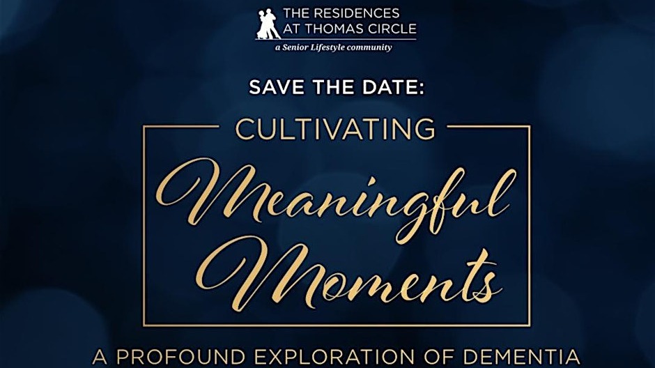 Elegant Dementia Conference poster in blue and gold, showcasing Alzheimer's awareness.