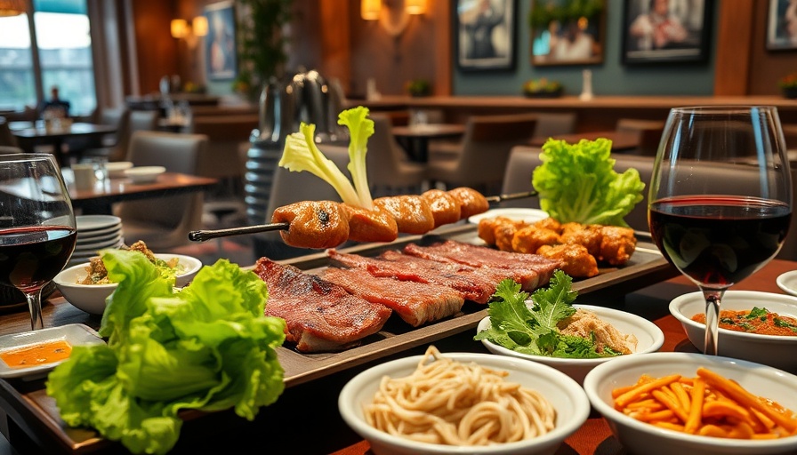 Delicious Korean-American barbecue spread in a Jersey City restaurant.