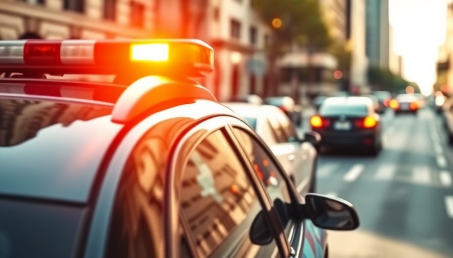 Police car with flashing lights in Drive Sober or Get Pulled Over campaign.