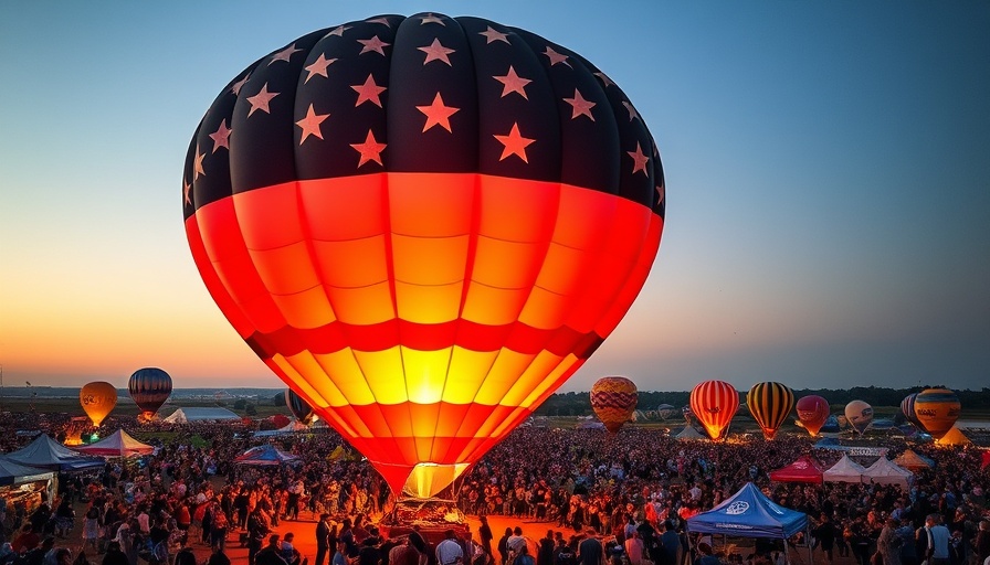 American flag hot air balloon glowing at Warren County Hot Air Balloons festival.