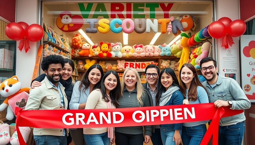Group celebrating Home Plus Variety Discount Store opening.