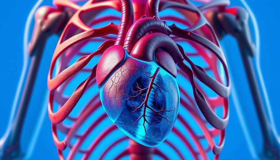 3D Heart and Ribcage Highlighting Dual Antiplatelet Therapy CABG Risks
