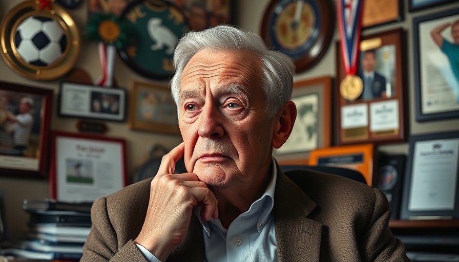 90-Year-Old High School Soccer Coach in office surrounded by memorabilia.