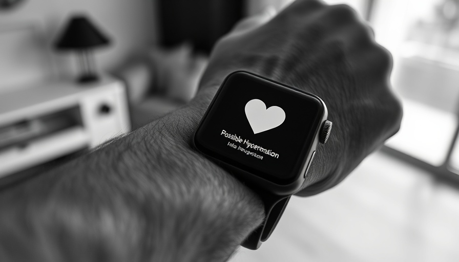Apple Watch displaying hypertension notification on wrist.