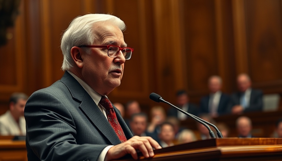 Older gentleman speaking at podium in formal setting