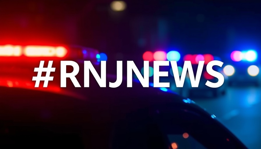 Police lights with RNJ News overlay, news alert style.