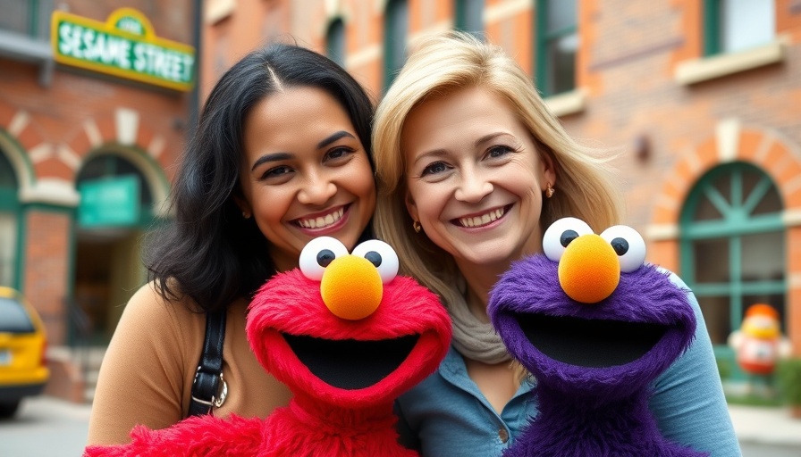 Woman and Elmo on Sesame Street set, Save NJ PBS.