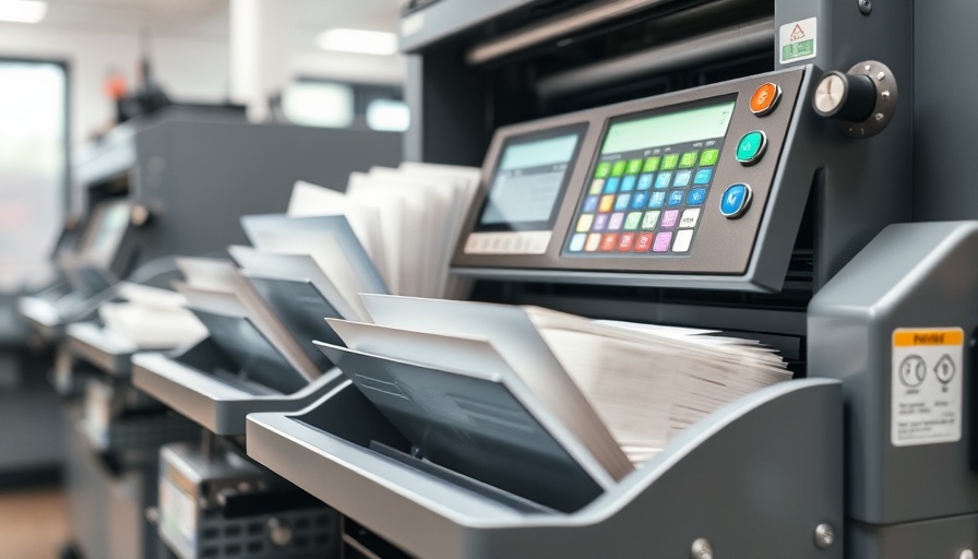 Industrial letter sorting machine in action amidst stamp price increase delay.