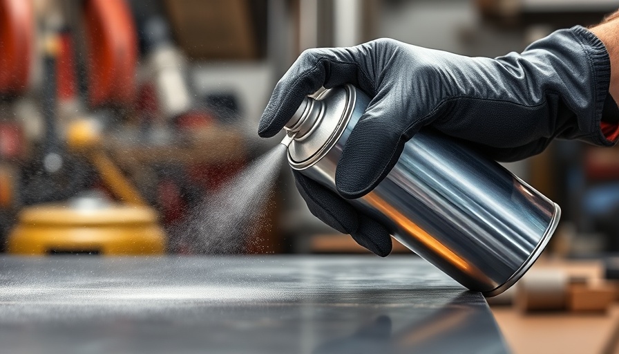 Industrial worker using spray can on metal, TCE exposure.