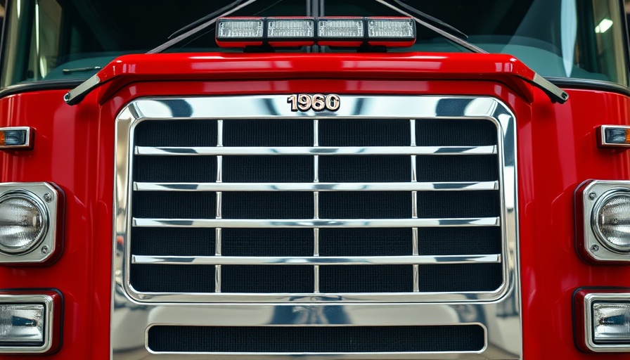 Red fire truck close-up with lights and chrome grille.