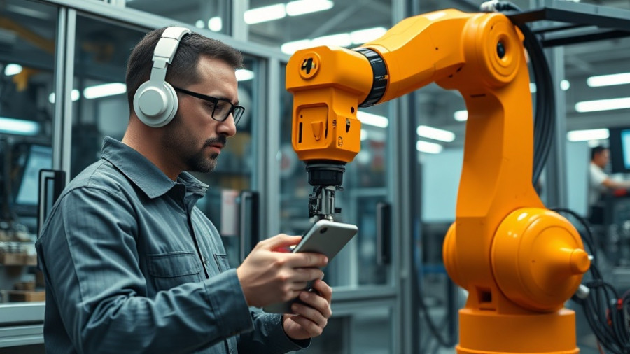 Future-ready workers controlling advanced robotics in a modern factory.