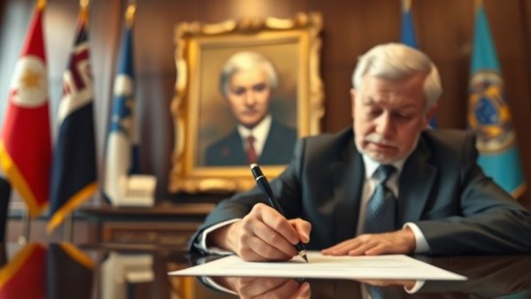Blurred man signing document, office setting with gold card display, H-1B visa social media scrutiny.