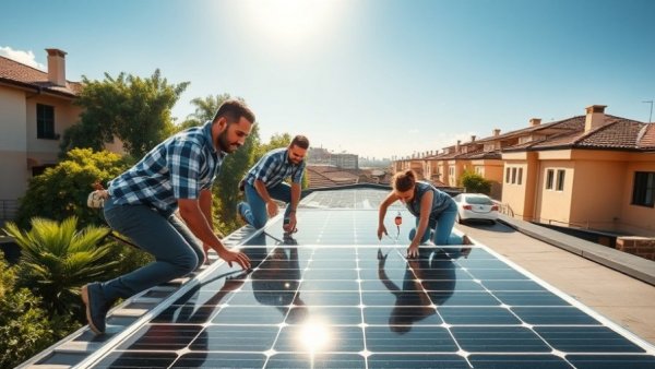 Energetic employees installing solar panels, showcasing employee learning in 2026.