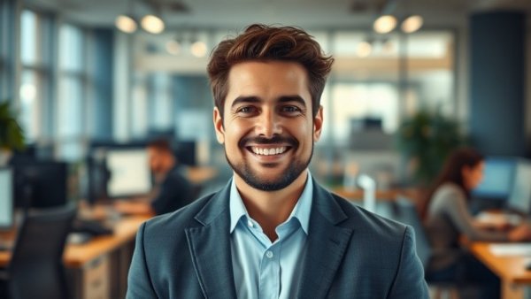 Confident businessman keeping health care costs predictable in an office.