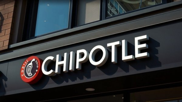 Chipotle restaurant signage with bold letters.