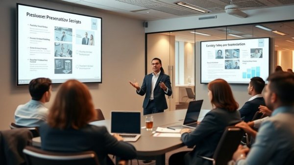 Skills-based talent practices ROI presentation in modern office setting.