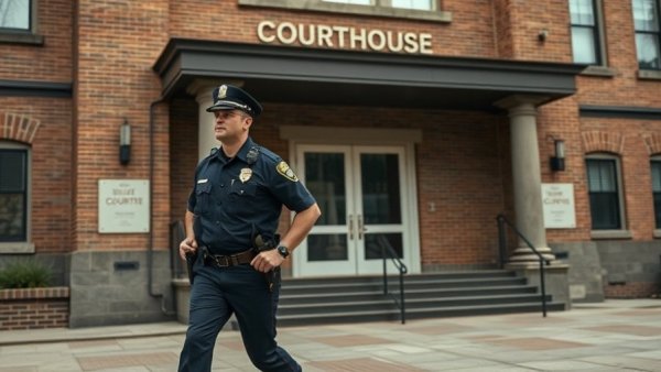 Courthouse entrance with officer related to Performance Improvement Plans and Discrimination Claims discussions.