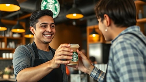 Starbucks barista serving cold brew coffee to customer interaction