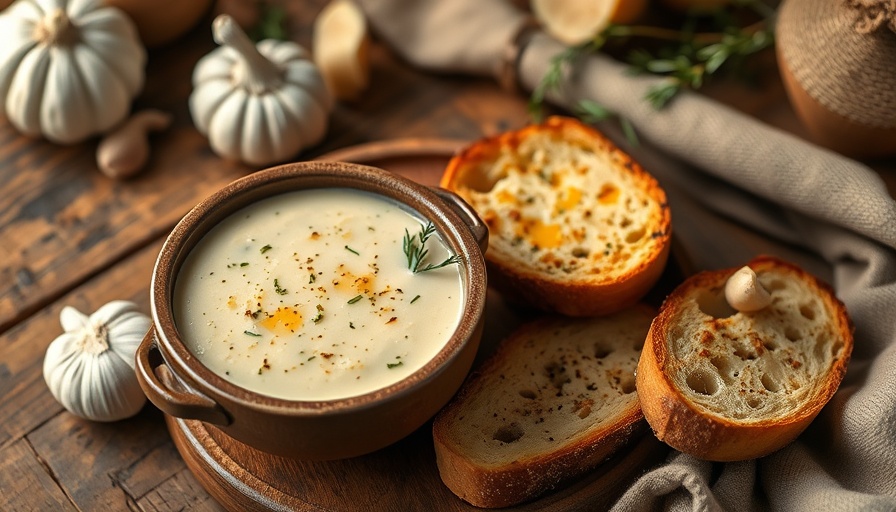 Delicious garlic soup recipe with toasted cheese bread.