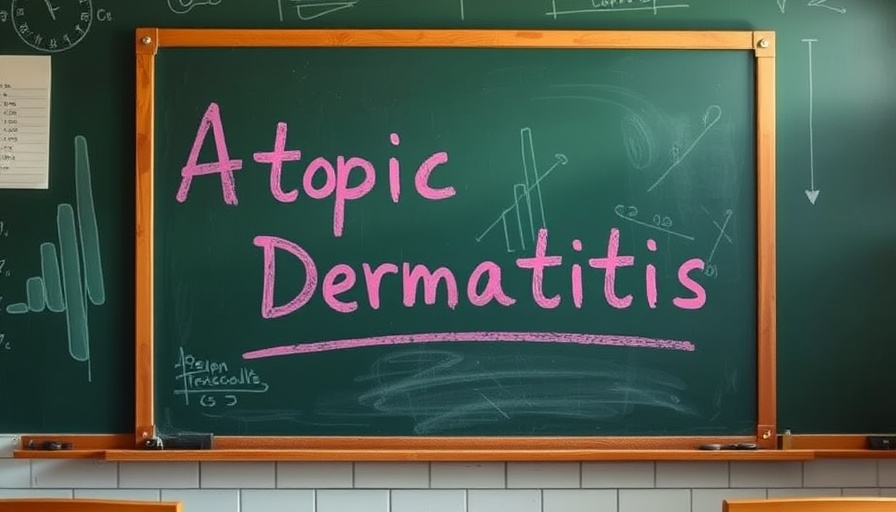 Chalkboard with 'Atopic Dermatitis' written on it in pink chalk.
