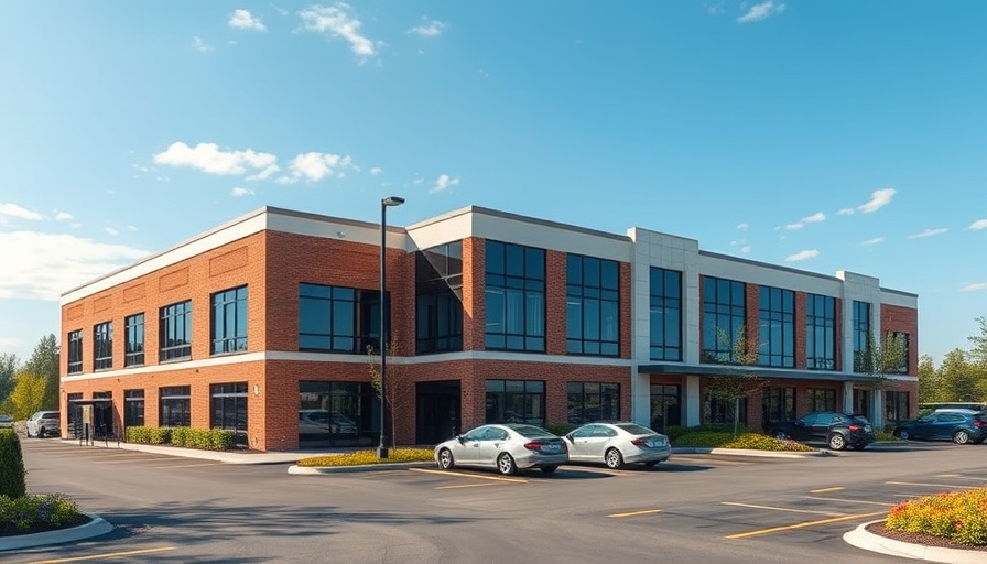 Modern office building, local nonprofits Greenville SC, bright day.