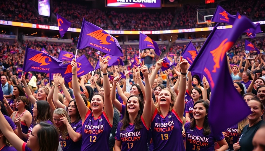 Crowd of Phoenix Mercury fans celebrating WNBA Finals sweep.