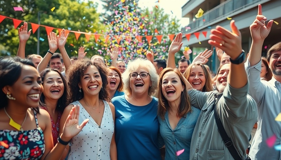 Mill Village Ministries community hub vibrant celebration with confetti.