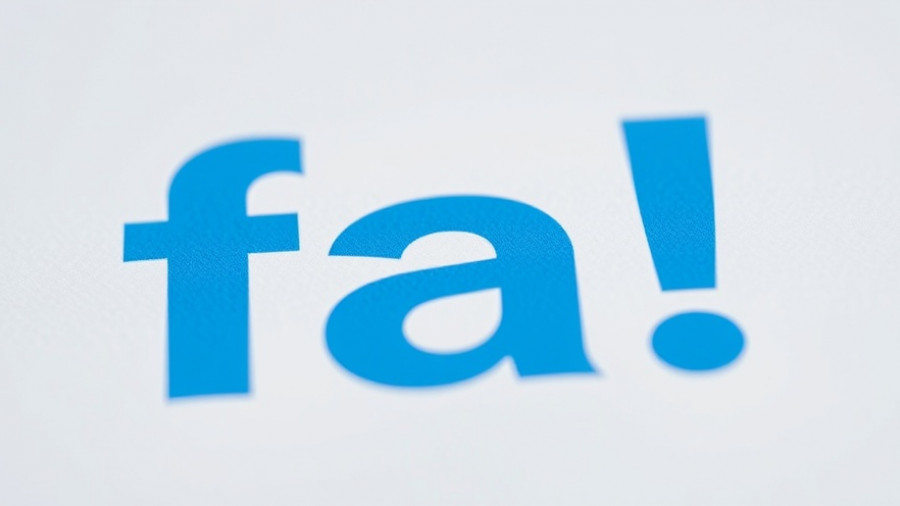Close-up of blue 'fa!' text on gray background.