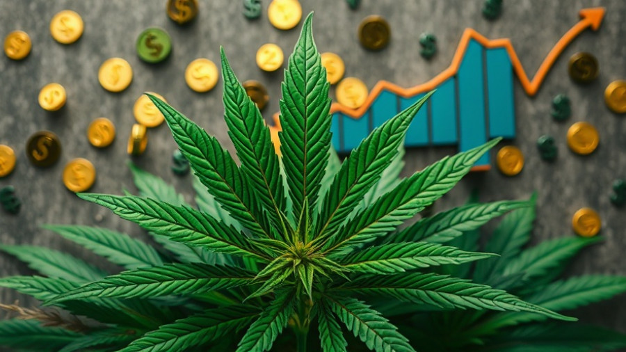 Cannabis Community Reinvestment Grants illustration with financial symbols.