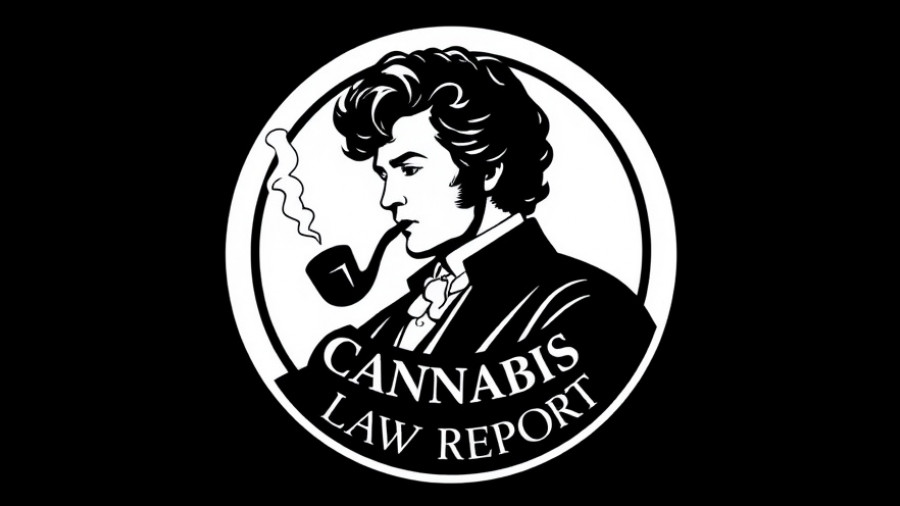Monochrome logo of Cannabis Law Report, silhouette smoking.