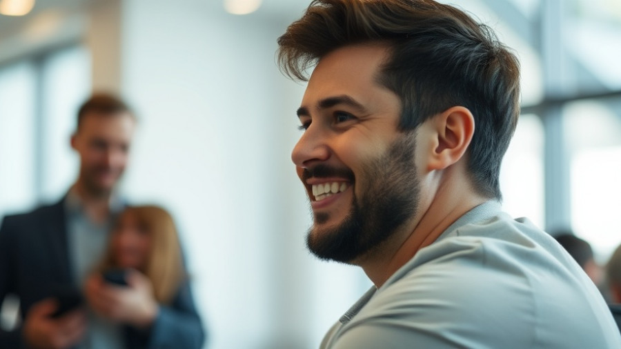 Smiling man engaging in conversation in a relaxed setting