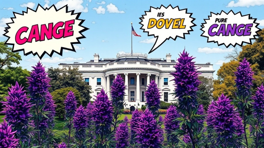 Vibrant collage of cannabis reform politics with White House and Capitol.