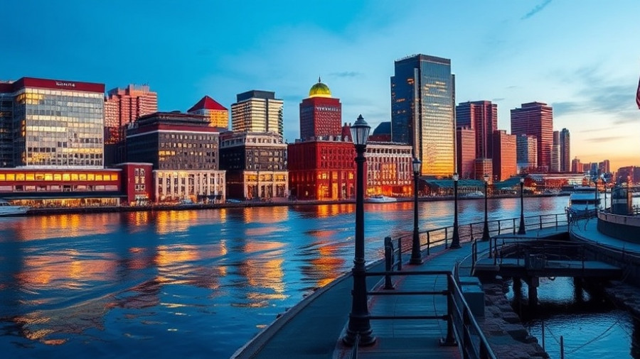 Boston skyline reflecting in water at dusk, Massachusetts cannabis market repeal campaign.
