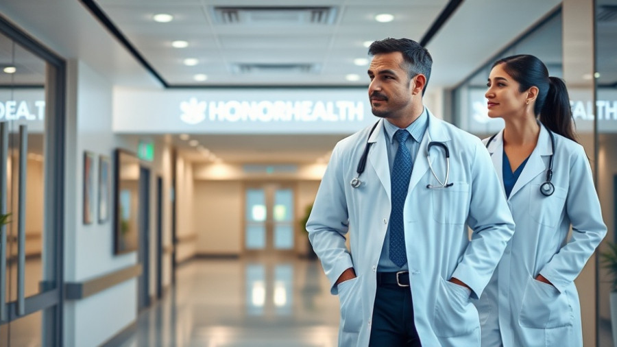 Doctors at John Shufeldt School of Medicine discussing in lobby.