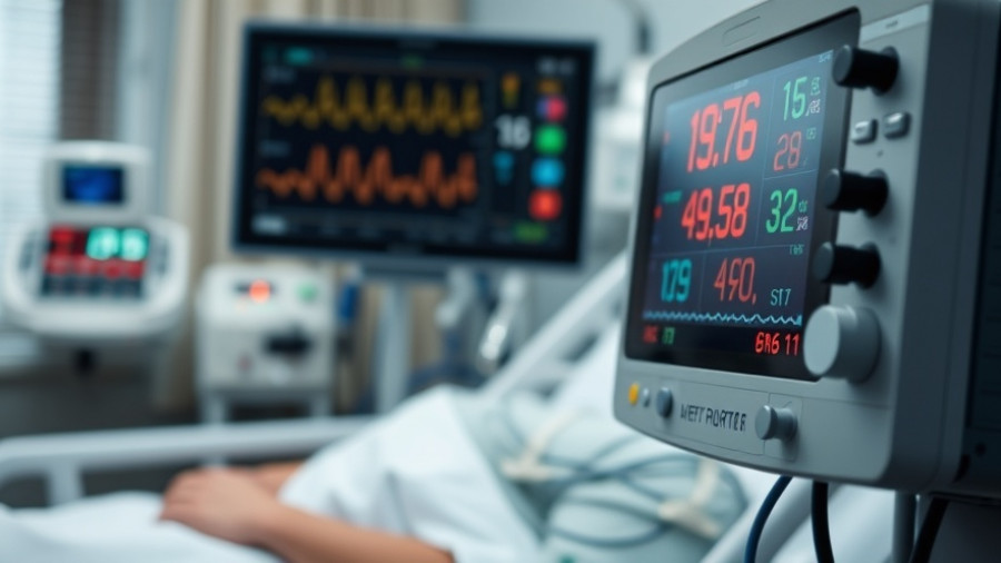 Close-up of a medical monitor displaying vital signs, CKM Syndrome Management and Prevention focus.