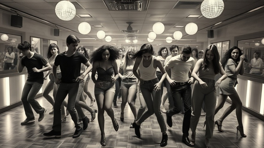 Teens dancing at Saskatoon disco 1978 in black and white.