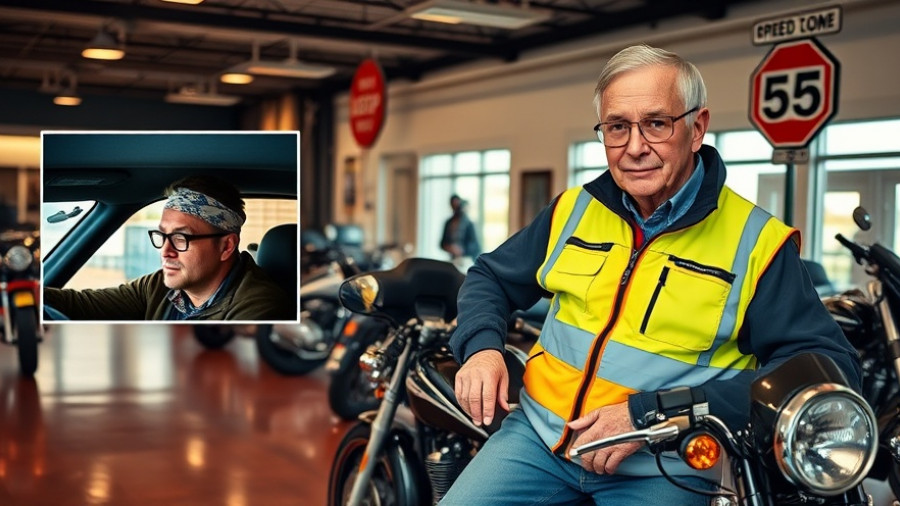 Maricopa flagger safety plea: man in showroom with speed sign.