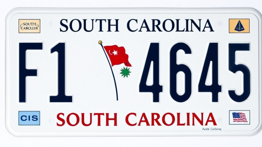 SC250 license plates South Carolina with liberty flag theme.