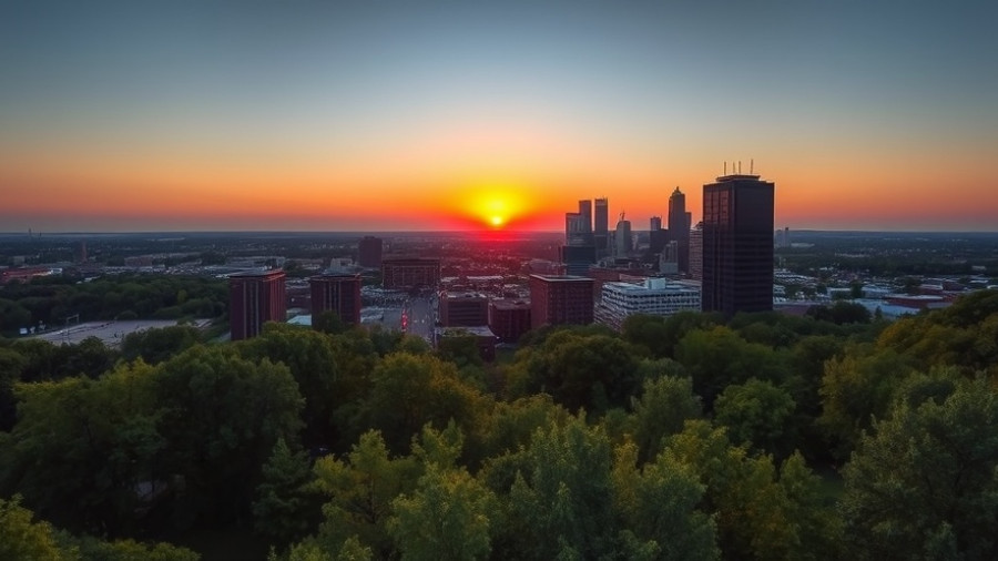 Dusk view of Akron skyline related to Ohio hemp beverage regulation.