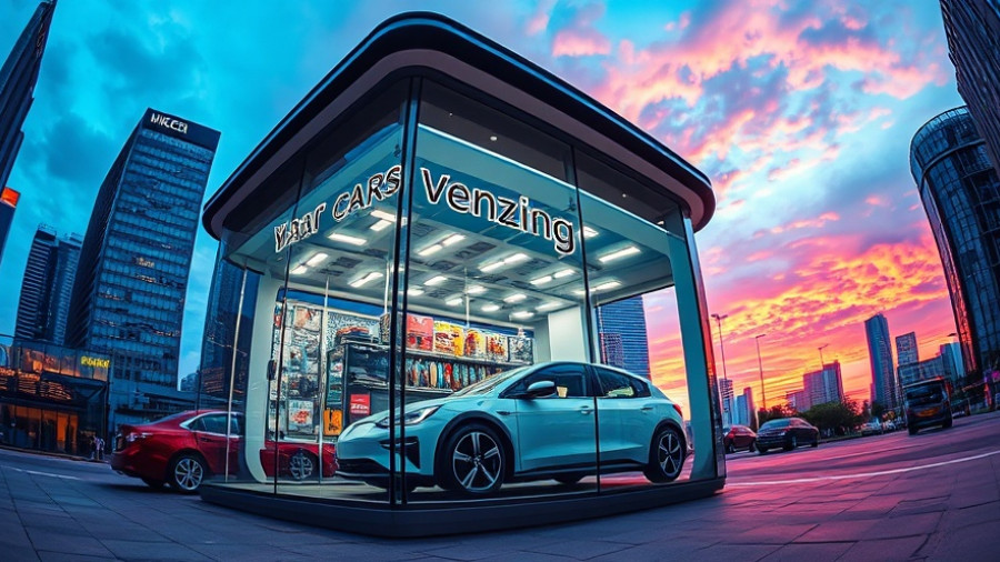 Carvana's illuminated glass car vending machine at dusk.