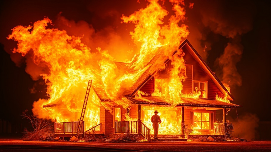 Gaffney house fire engulfed in intense flames at night.