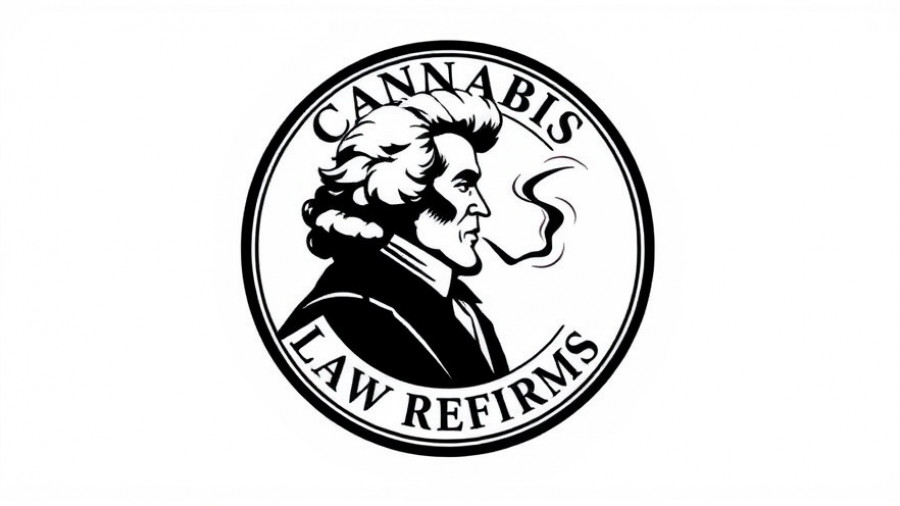 Monochrome emblem of lawyer smoking for Australia Cannabis Law Reform