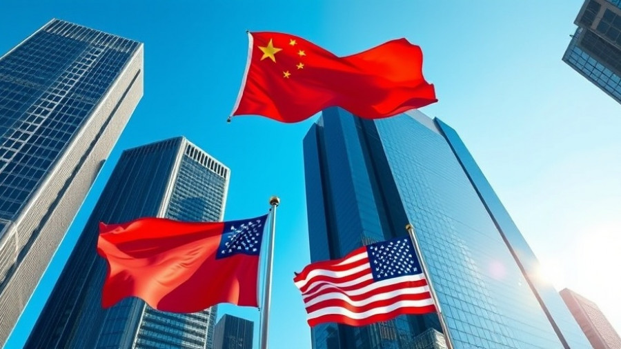 US-China flags symbolizing trade deal, skyscraper backdrop.