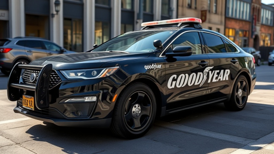 Goodyear police car at Walmart accident scene in daylight.
