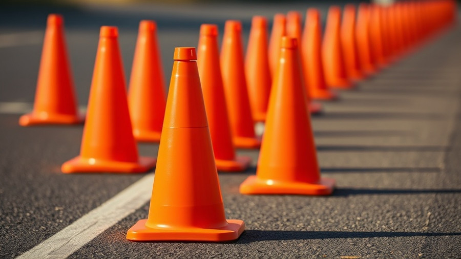 Traffic cones indicating Pickens County bridge closure.