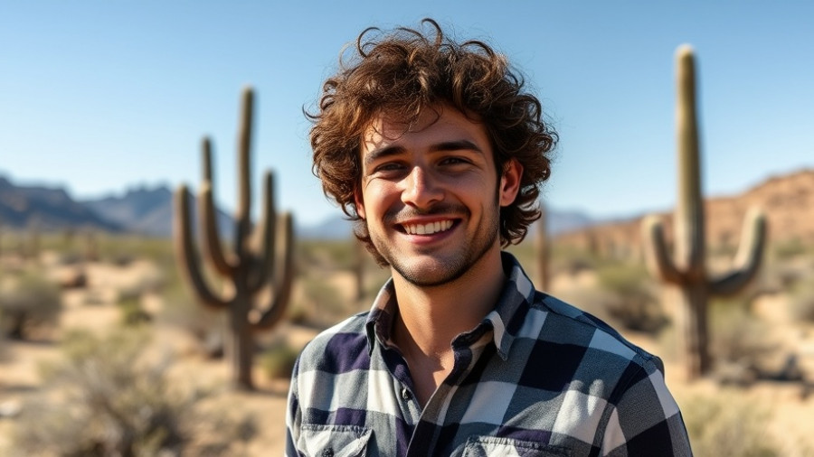 Young man in desert smiling, promoting drug education awareness fentanyl.