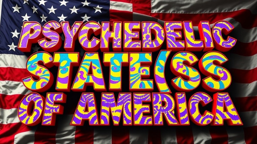 Text 'Psychedelic State(s) of America' on US flag suggesting psychedelics media coverage.
