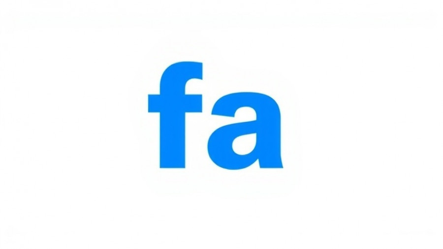 Bold blue 'fa!' letters, minimalist design on gray.